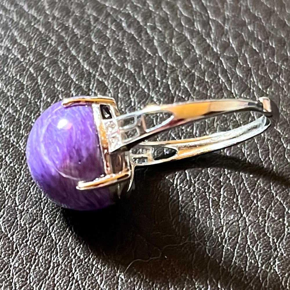 Rhodium Charoite Stone Adjustable Ring